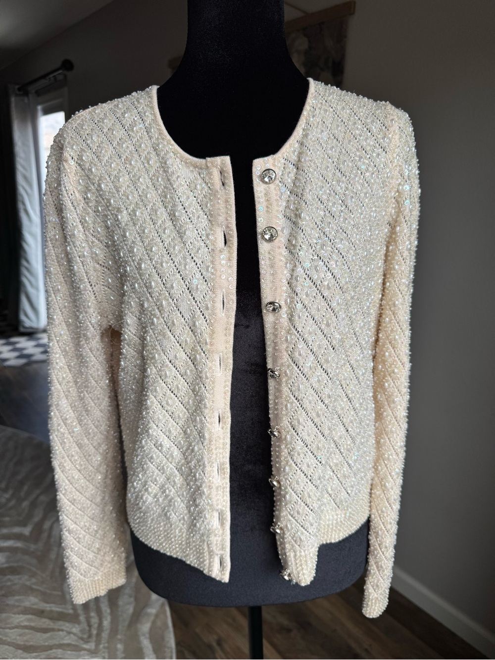 Vintage Escada Couture Ivory Beaded Knit Cardigan